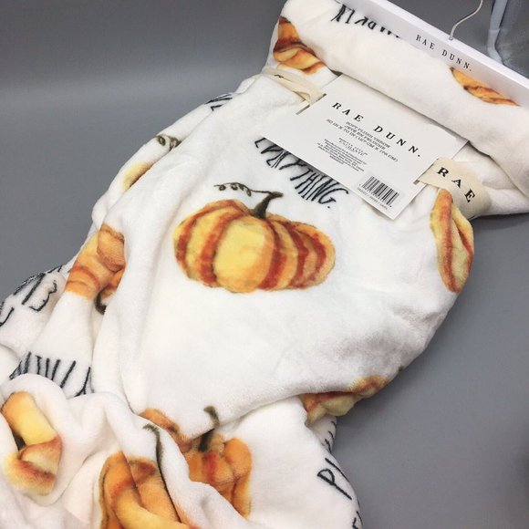 Rae Dunn PUMPKIN EVERYTHING Micro Fleece Throw Blanket Orange Fall Harvest Decor